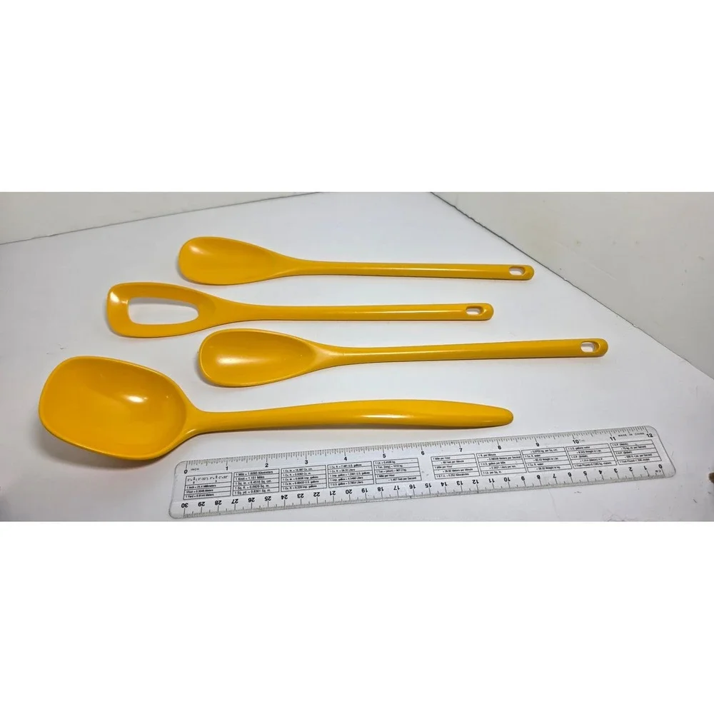 Hutzler Melamine Kitchen Utensil Set 4pc Yellow Serving Mixing Spoons MCM